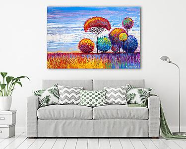 Absztrakt színes mesebeli fák (olajfestmény reprodukció) (vászonkép) - vászonkép, falikép otthonra és irodába