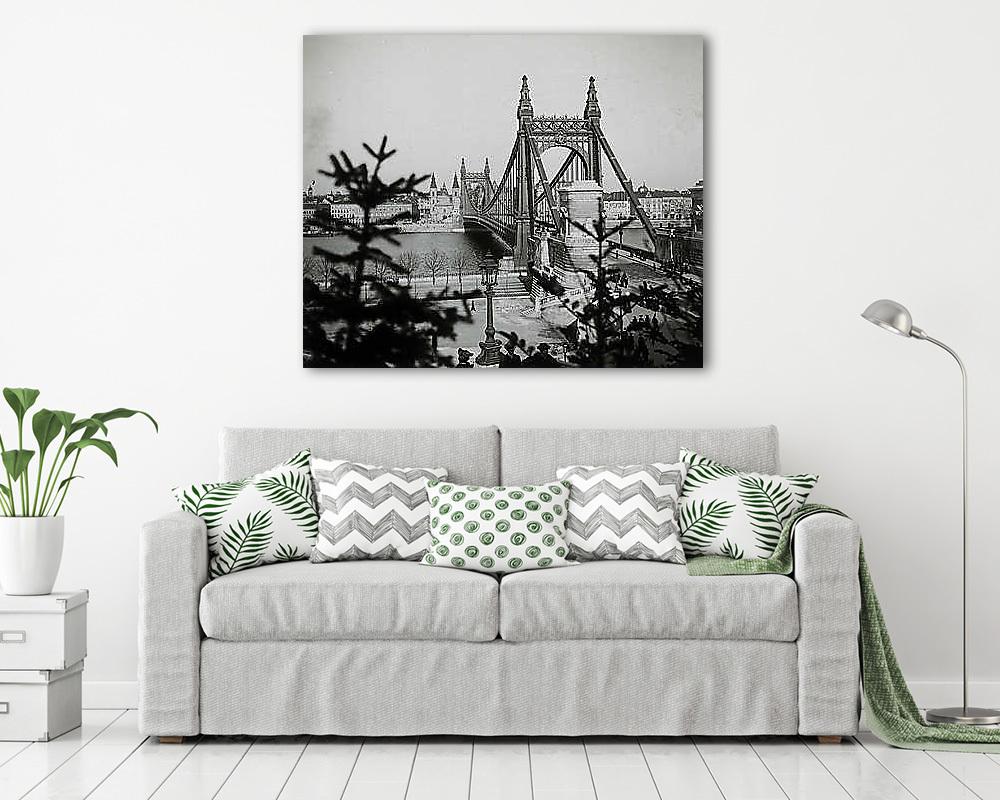 Erzsébet híd, szemben a pesti hídfőnél a Belvárosi templom (1904) (fotótapéta) - vászonkép, falikép otthonra és irodába