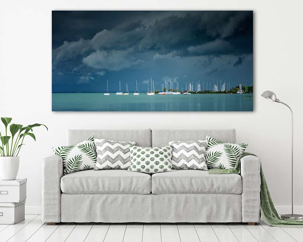 Vihar a Balaton felett vitorlásokkal (többrészes kép) - vászonkép, falikép otthonra és irodába