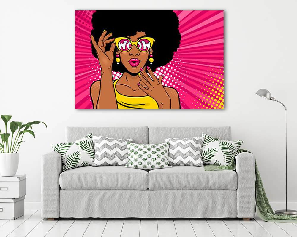 WOW Pop Art - Fekete nő napszemüvegben - vászonkép, falikép vásárlás WOW Pop Art - Fekete nő napszemüvegben (vászonkép) - vászonkép, falikép otthonra és irodába