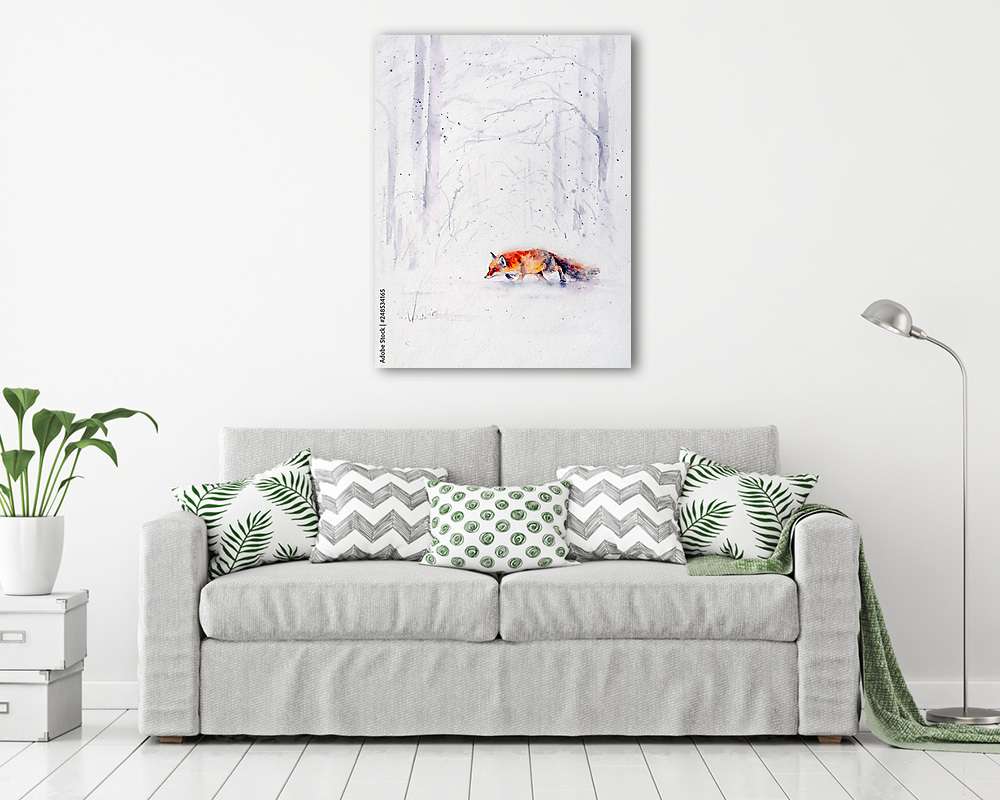 Vörös róka a havas erdőben (fotótapéta) - vászonkép, falikép otthonra és irodába