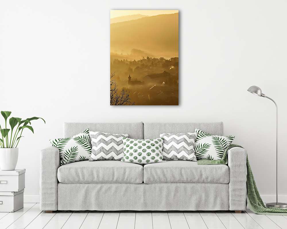 Kora reggeli hegyi falu (többrészes kép) - vászonkép, falikép otthonra és irodába