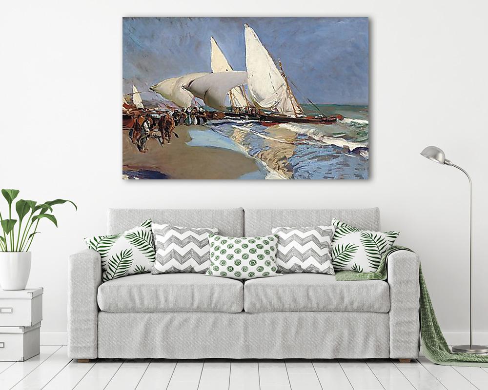 Valenciai tengerpart vitorlásokkal (1908) (többrészes kép) - vászonkép, falikép otthonra és irodába