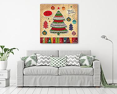 Vintage karácsonyi vektoros kártya fa (vászonkép) - vászonkép, falikép otthonra és irodába