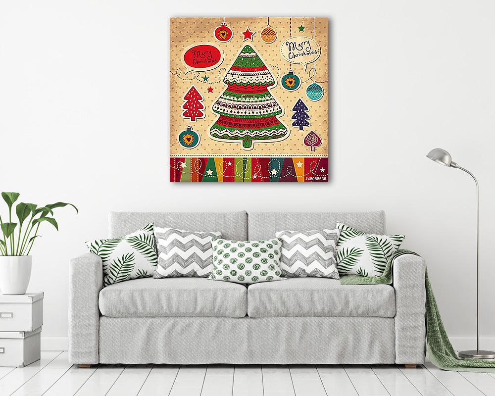 Vintage karácsonyi vektoros kártya fa (vászonkép) - vászonkép, falikép otthonra és irodába