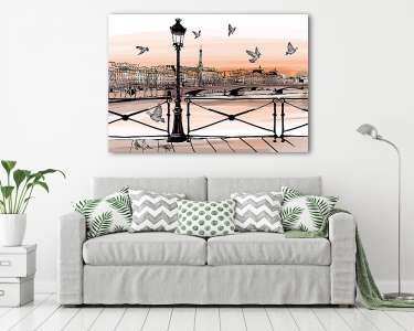 Napnyugta a Seine-folyó partján, a Pont des Arts-tól Párizsban (vászonkép) - vászonkép, falikép otthonra és irodába