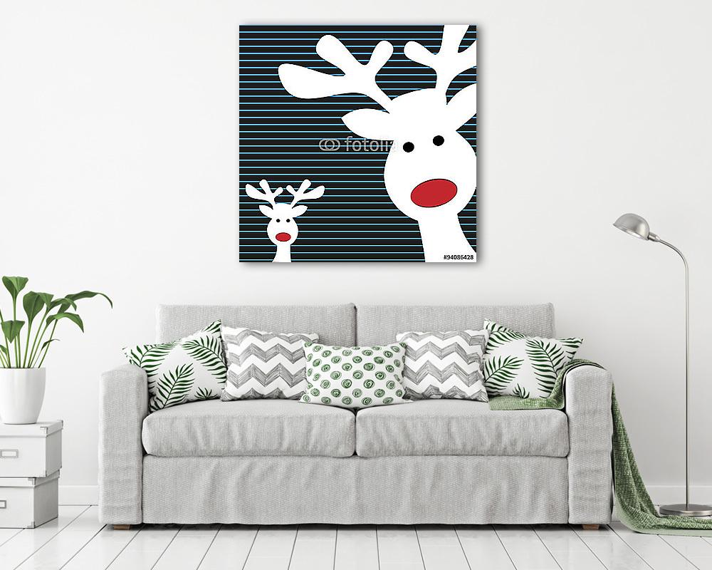 Viccesen néző rénszarvas fejek kék háttéren (vászonkép) - vászonkép, falikép otthonra és irodába