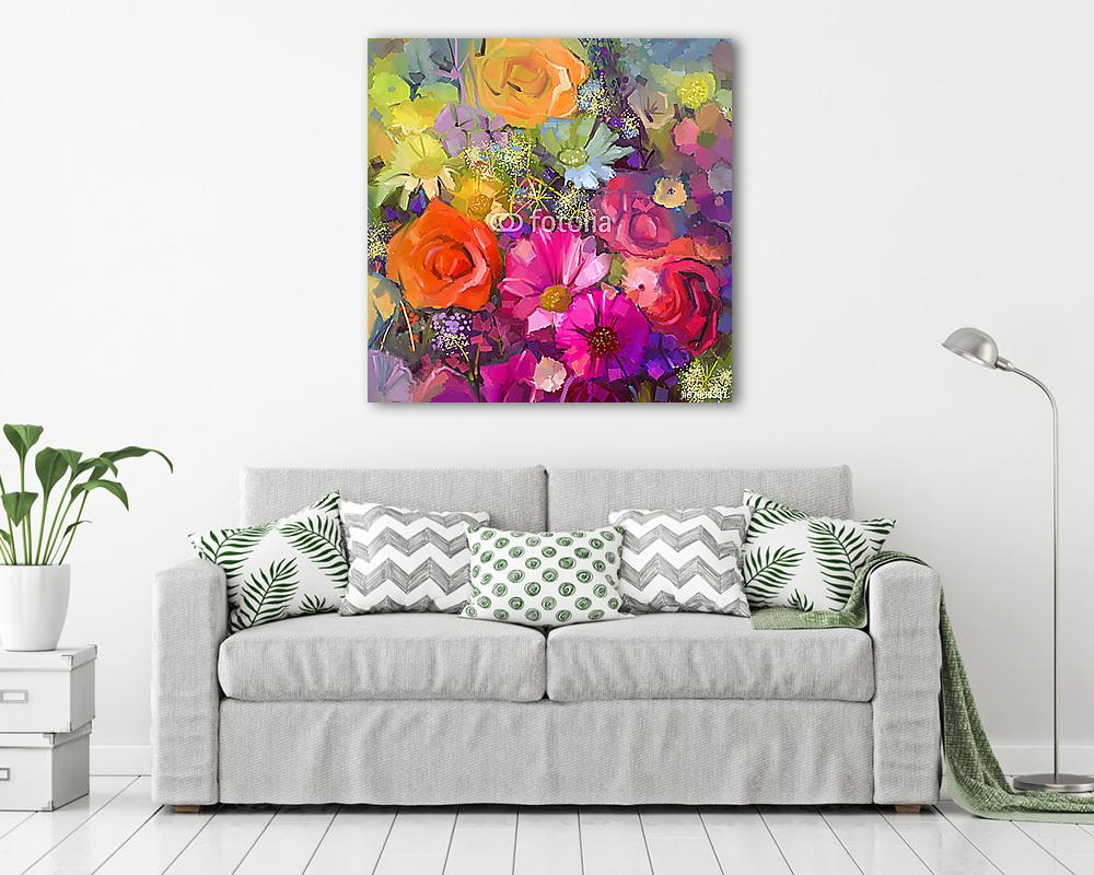 Színes modern élénk virágok  - vászonkép, falikép vásárlás Színes modern élénk virágok  (keretezett kép) - vászonkép, falikép otthonra és irodába