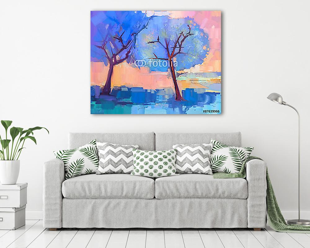 absztrakt kék fák (olajfestmény reprodukció) (fotótapéta) - vászonkép, falikép otthonra és irodába