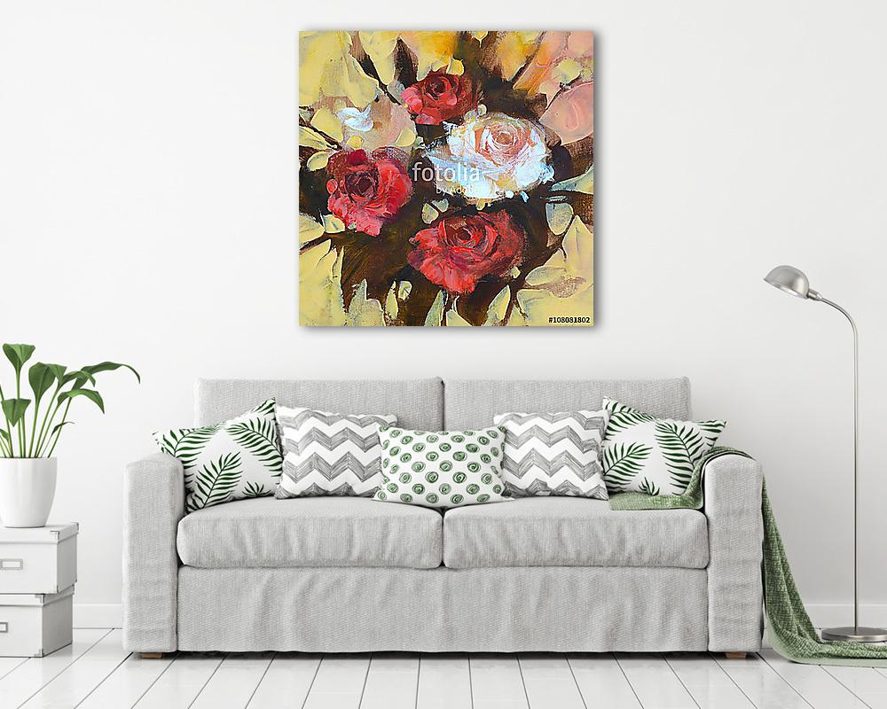 Fehér és vörös rózsa, kézzel készített festés (keretezett kép) - vászonkép, falikép otthonra és irodába