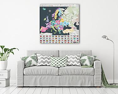 Európa térképe a régiók határain át színezett országokkal. Zászl (vászonkép) - vászonkép, falikép otthonra és irodába