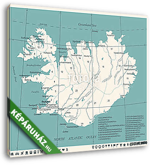 Izland térkép részletes - vászonkép 3D látványterv