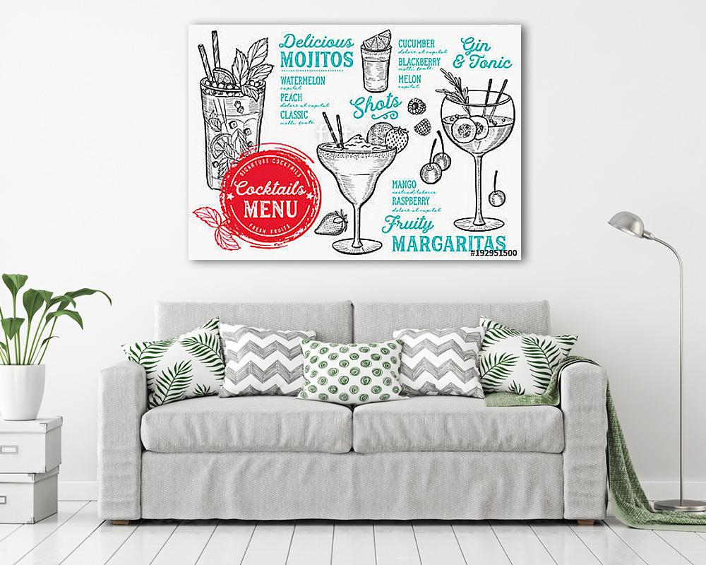 Cocktail bar menu. Vector drinks flyer for restaurant and cafe.  (keretezett kép) - vászonkép, falikép otthonra és irodába