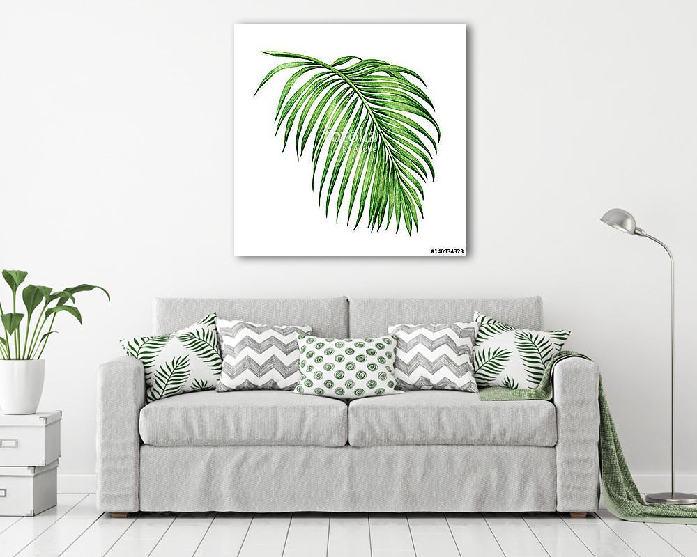 Watercolor painting palm leaf, green leave isolated on white bac (többrészes kép) - vászonkép, falikép otthonra és irodába