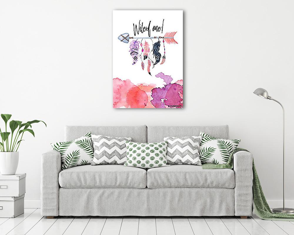 Watercolor flamingo feathers  with arrow and splashes isolated o (vászonkép) - vászonkép, falikép otthonra és irodába