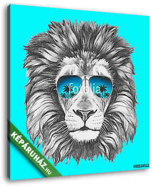 Hand drawn portrait of Lion with sunglasses. Vector isolated ele - vászonkép 3D látványterv