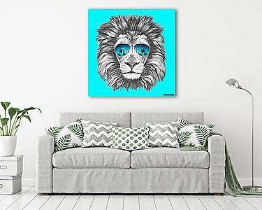 Hand drawn portrait of Lion with sunglasses. Vector isolated ele (vászonkép) - vászonkép, falikép otthonra és irodába