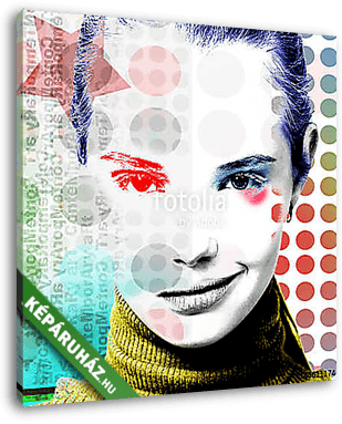 Poster with a portrait of a pretty grinning girl in a modern style of pop art. - vászonkép 3D látványterv