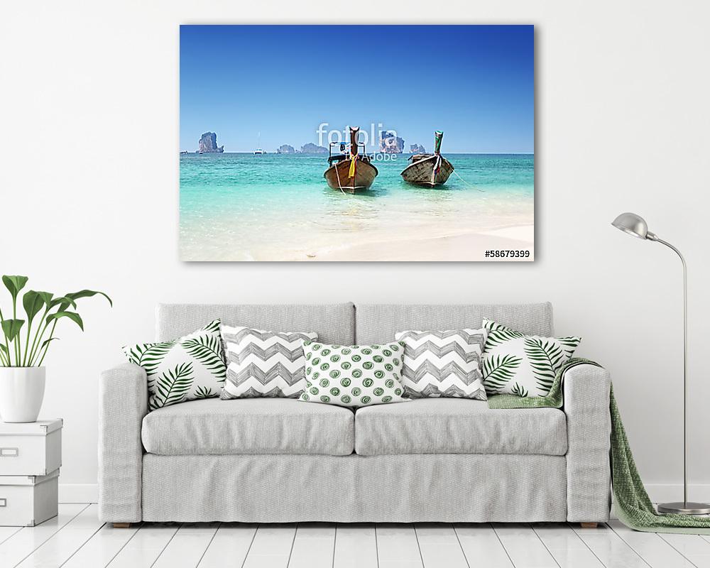 beach,  boats, Andaman Sea, Thailand (keretezett kép) - vászonkép, falikép otthonra és irodába