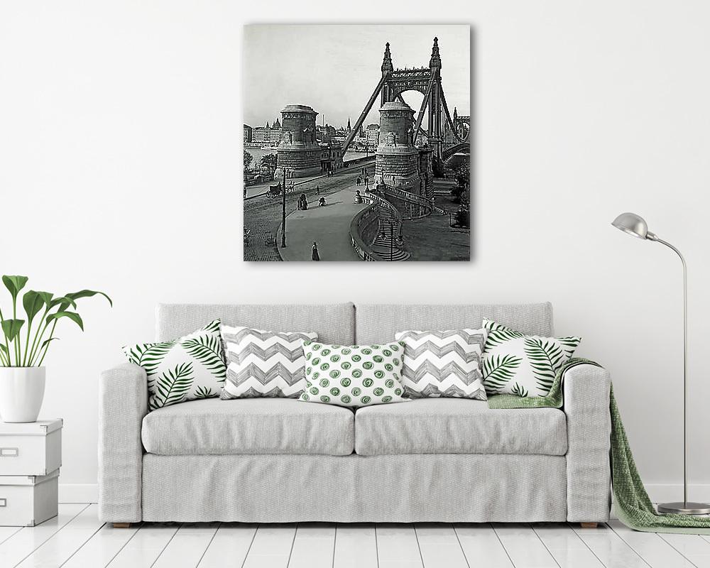 Erzsébet híd budai hídfő (1912) (keretezett kép) - vászonkép, falikép otthonra és irodába