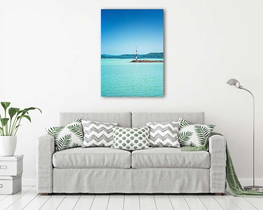 Világító jelzőtorony a Balatonon (bögre) - vászonkép, falikép otthonra és irodába