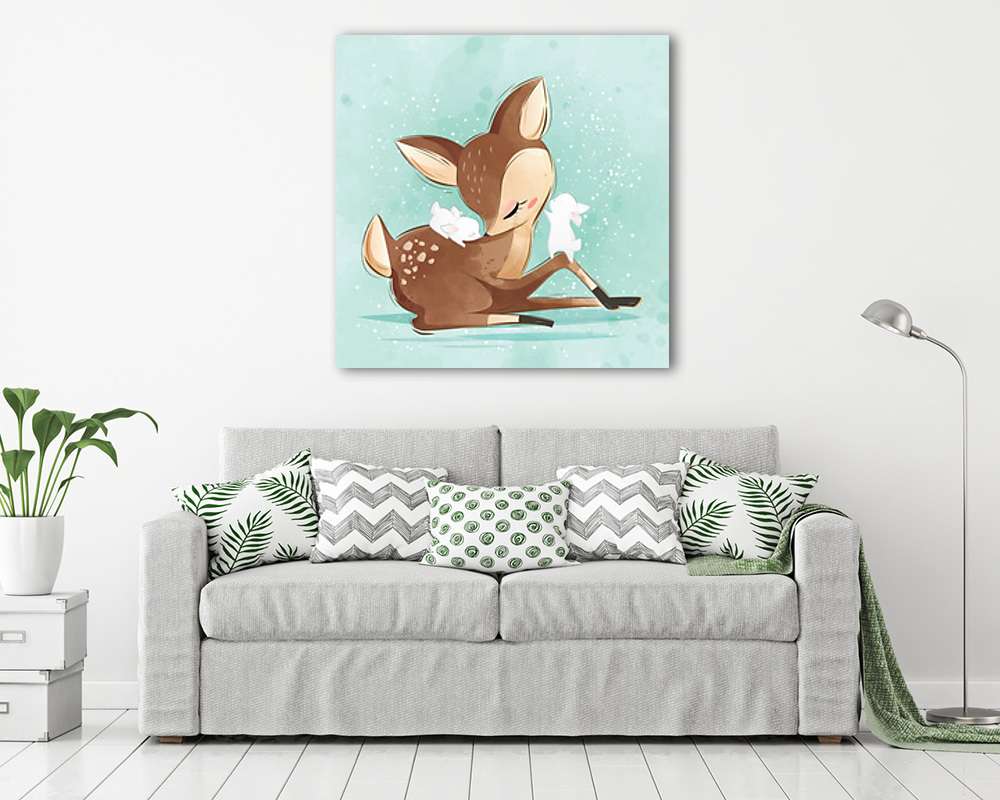 Akvarell erdei állatok - Őzike nyuszikkal (vászonkép) - vászonkép, falikép otthonra és irodába