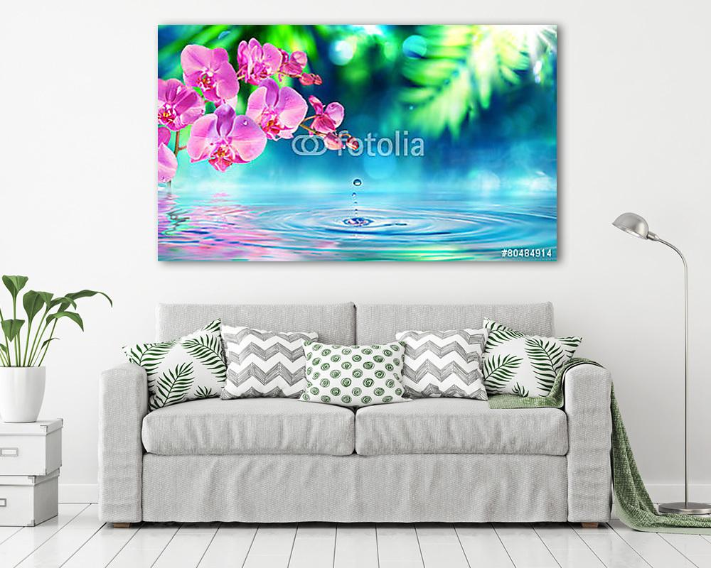 orchidea a zen kertben, cseppenként a tóval - vászonkép, falikép vásárlás orchidea a zen kertben, cseppenként a tóval (vászonkép) - vászonkép, falikép otthonra és irodába