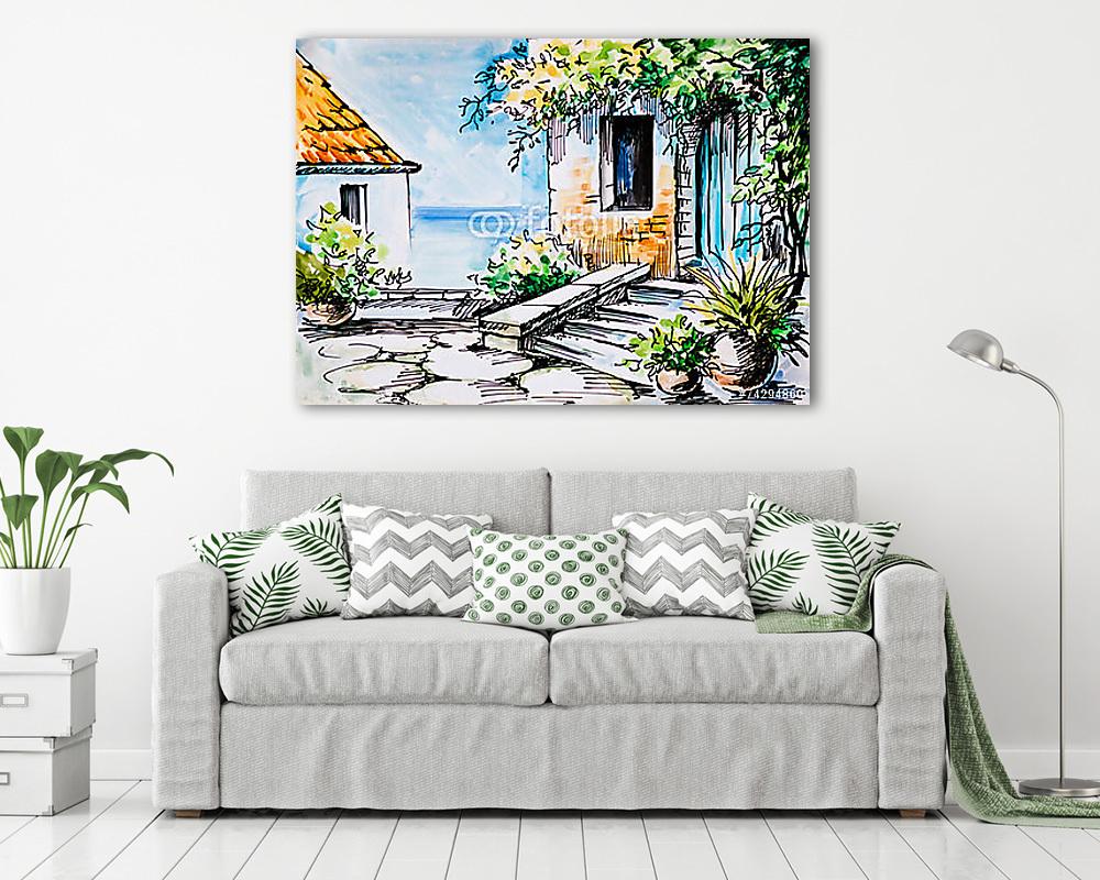 Görög utca (akvarell reprodukció) (fotótapéta) - vászonkép, falikép otthonra és irodába