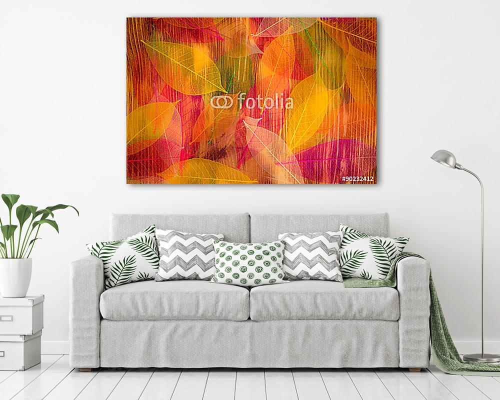 Őszi levelek textúrája (keretezett kép) - vászonkép, falikép otthonra és irodába