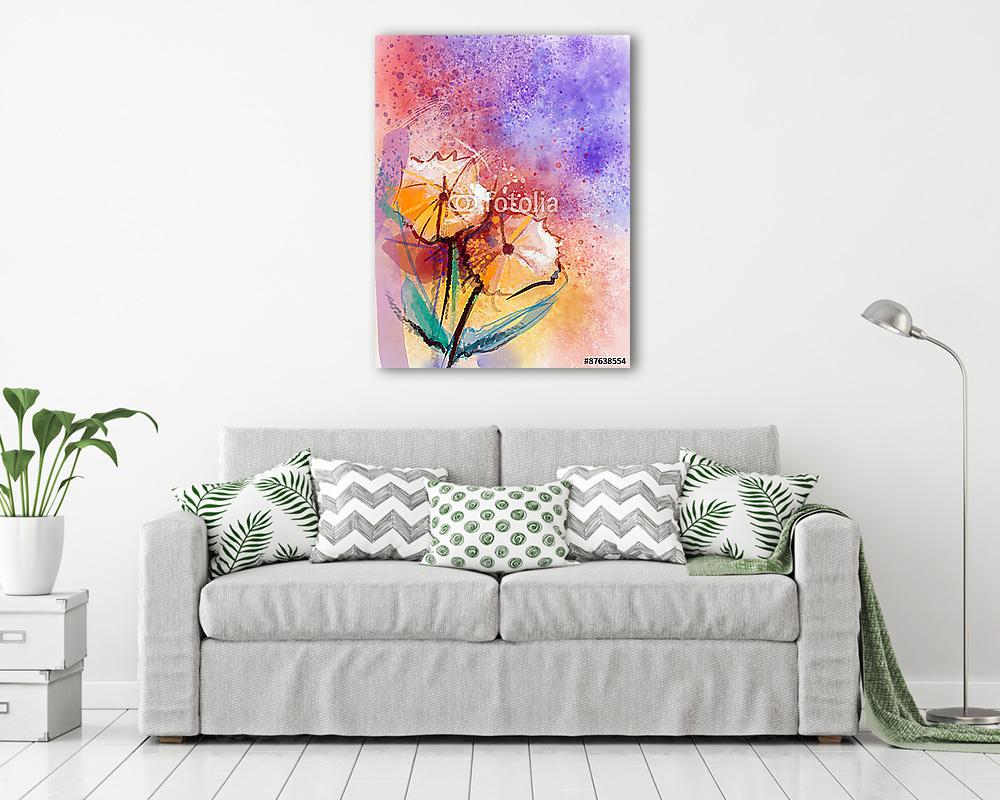 Vízi festés narancssárga gerbera virágok. Színes háttér - vászonkép, falikép vásárlás Vízi festés narancssárga gerbera virágok. Színes háttér (vászonkép) - vászonkép, falikép otthonra és irodába