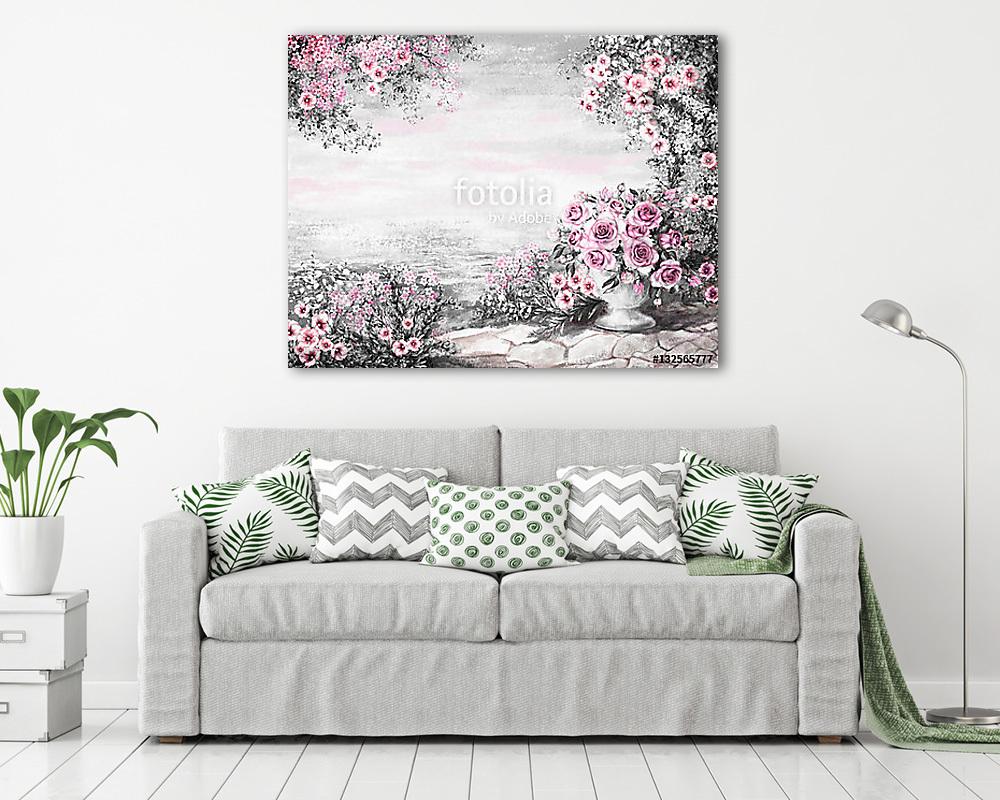 Rózsák és tenger színverzió 1  (olajfestmény reprodukció) (vászonkép) - vászonkép, falikép otthonra és irodába