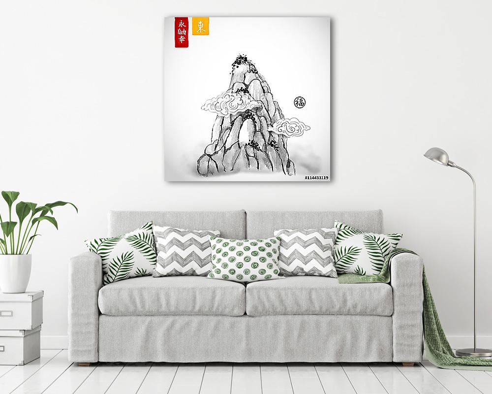 Magas hegyi csúcs tintával húzott a hagyományos kínai st (fotótapéta) - vászonkép, falikép otthonra és irodába