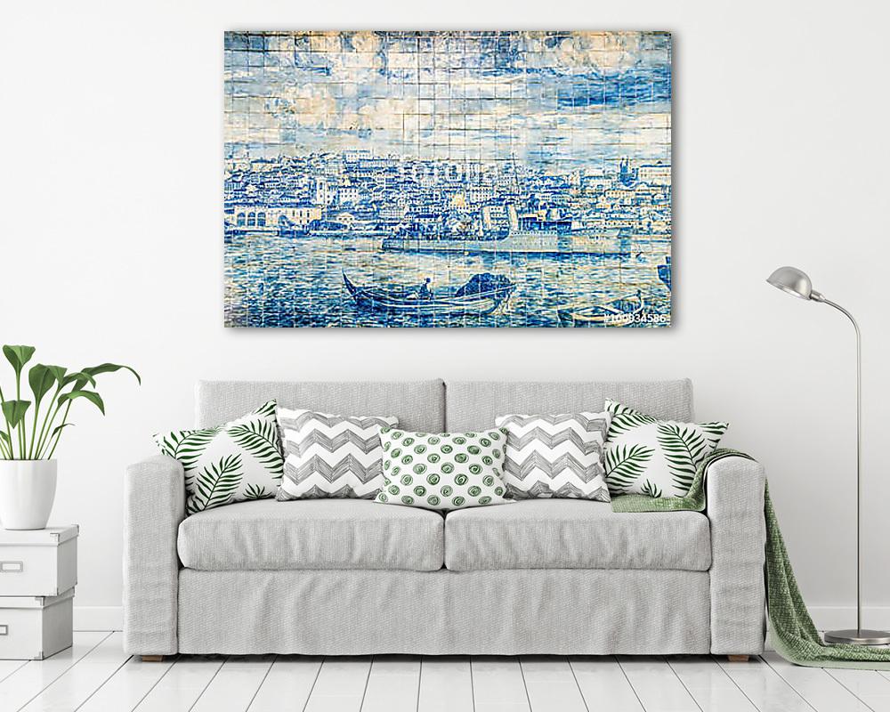 vintage portuguese tiles (többrészes kép) - vászonkép, falikép otthonra és irodába