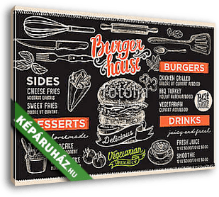 Burger restaurant menu. Vector food flyer for bar and cafe. Desi - vászonkép 3D látványterv