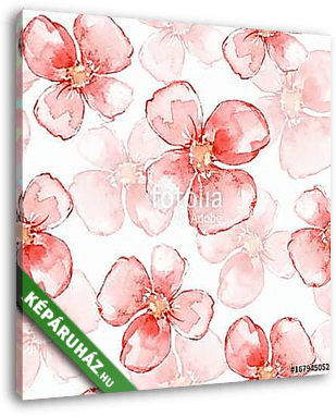 Floral seamless pattern. Watercolor background with simple red f - vászonkép 3D látványterv