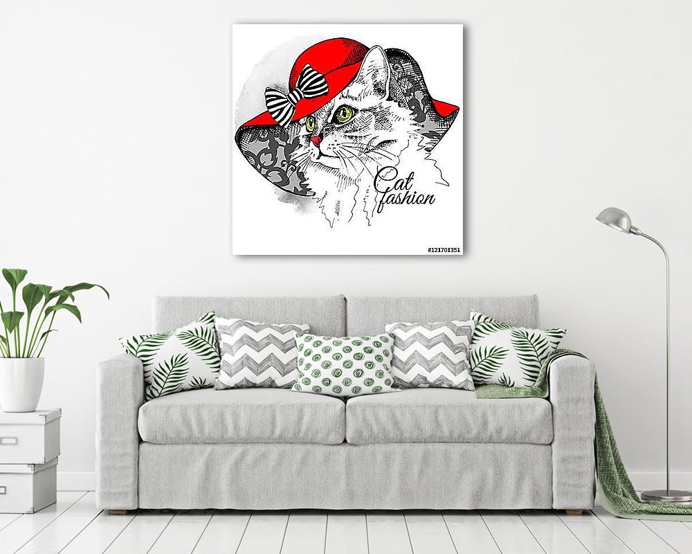 Macska kalapban (keretezett kép) - vászonkép, falikép otthonra és irodába
