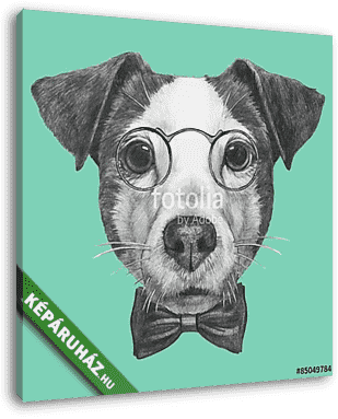 Hand drawn portrait of Jack Russell with glasses and bow tie. Ve - vászonkép 3D látványterv