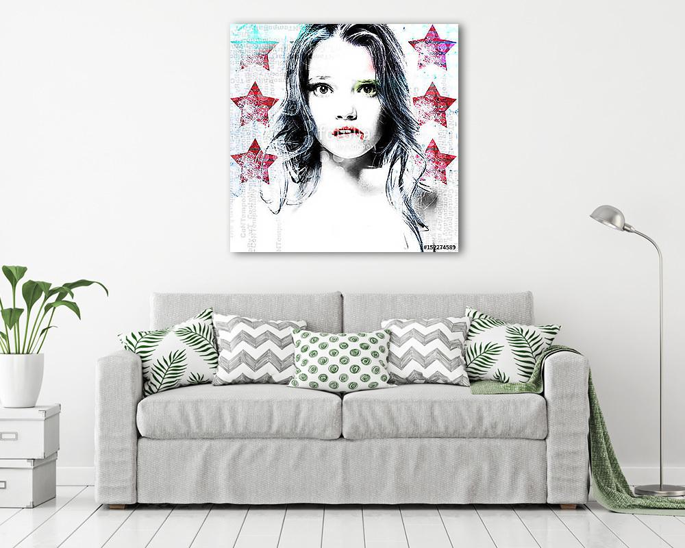 Portrait of a charming girl in modern style pop art. Computer design. Modern Art.. (vászonkép) - vászonkép, falikép otthonra és irodába