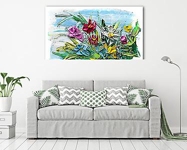 Absztrakt virágok kompozíciója (olajfestmény reprodukció) (vászonkép) - vászonkép, falikép otthonra és irodába