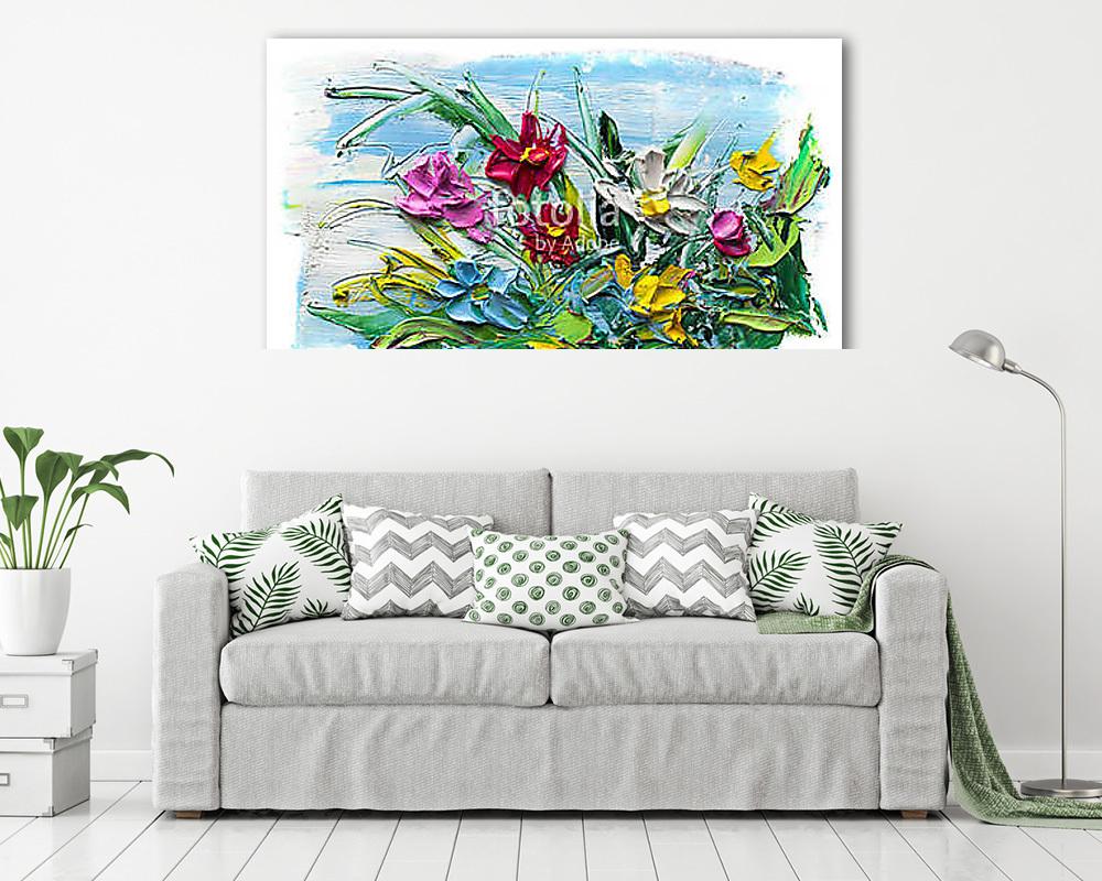 Absztrakt virágok kompozíciója (olajfestmény reprodukció) (keretezett kép) - vászonkép, falikép otthonra és irodába