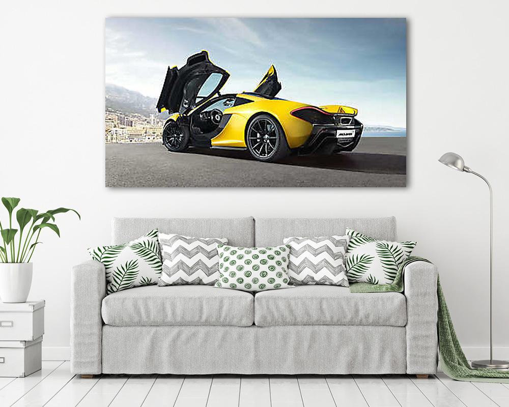 McLaren P1 Yellow Back View (keretezett kép) - vászonkép, falikép otthonra és irodába