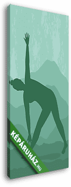 Jóga pozíció, zöld háttérben - vászonkép 3D látványterv