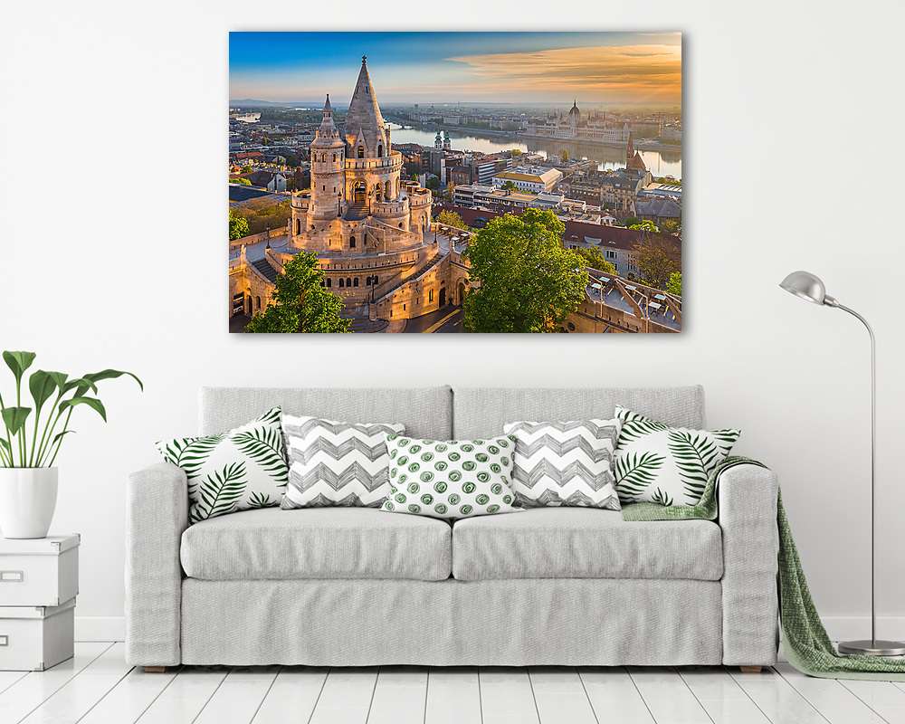Halászbástya háttérben a Parlamenntel és a Dunával - vászonkép, falikép vásárlás Halászbástya háttérben a Parlamenntel és a Dunával (vászonkép) - vászonkép, falikép otthonra és irodába