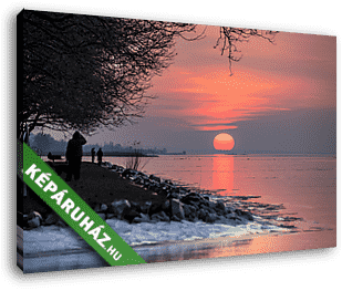 Téli naplemente a Balaton partján. - vászonkép 3D látványterv