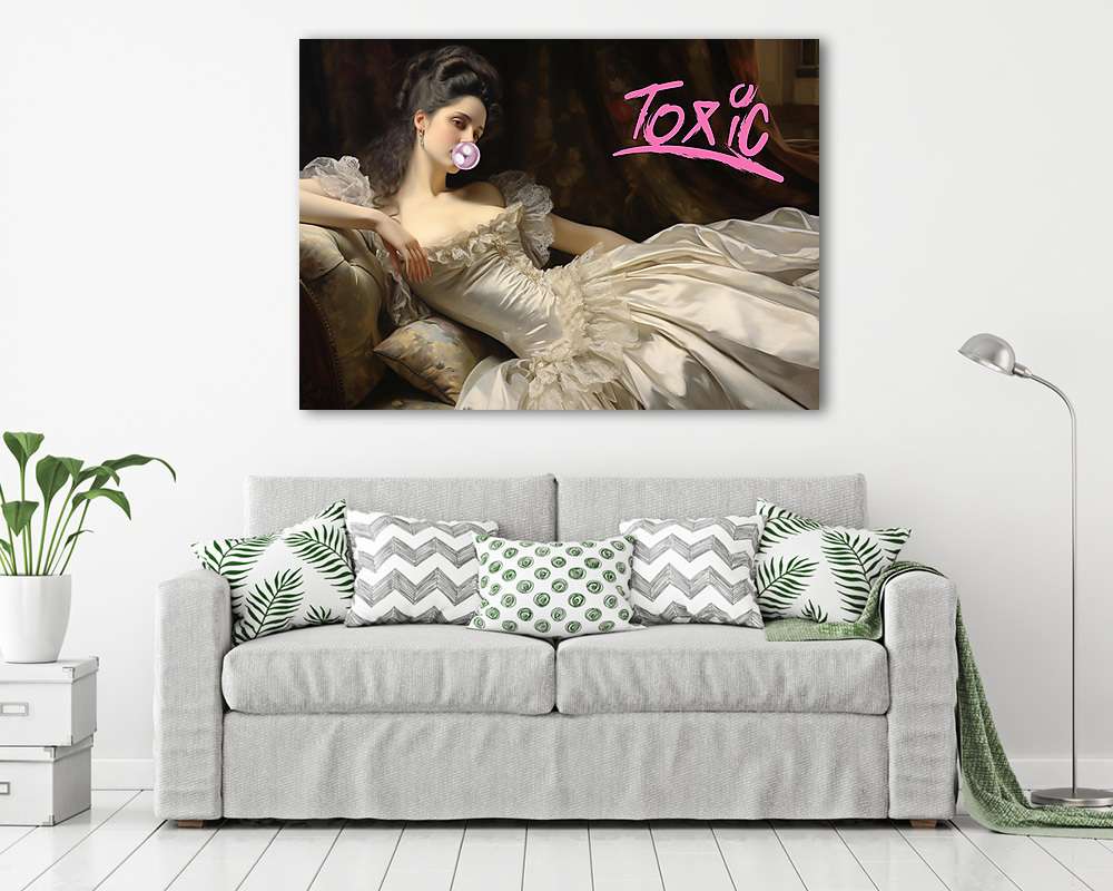 Toxic 1. fehér selyemruhában (Barokk & Graffiti) (keretezett kép) - vászonkép, falikép otthonra és irodába
