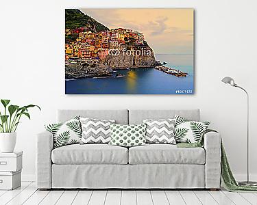 Manarola, Olaszország a Cinque Terre partján naplementekor (vászonkép) - vászonkép, falikép otthonra és irodába