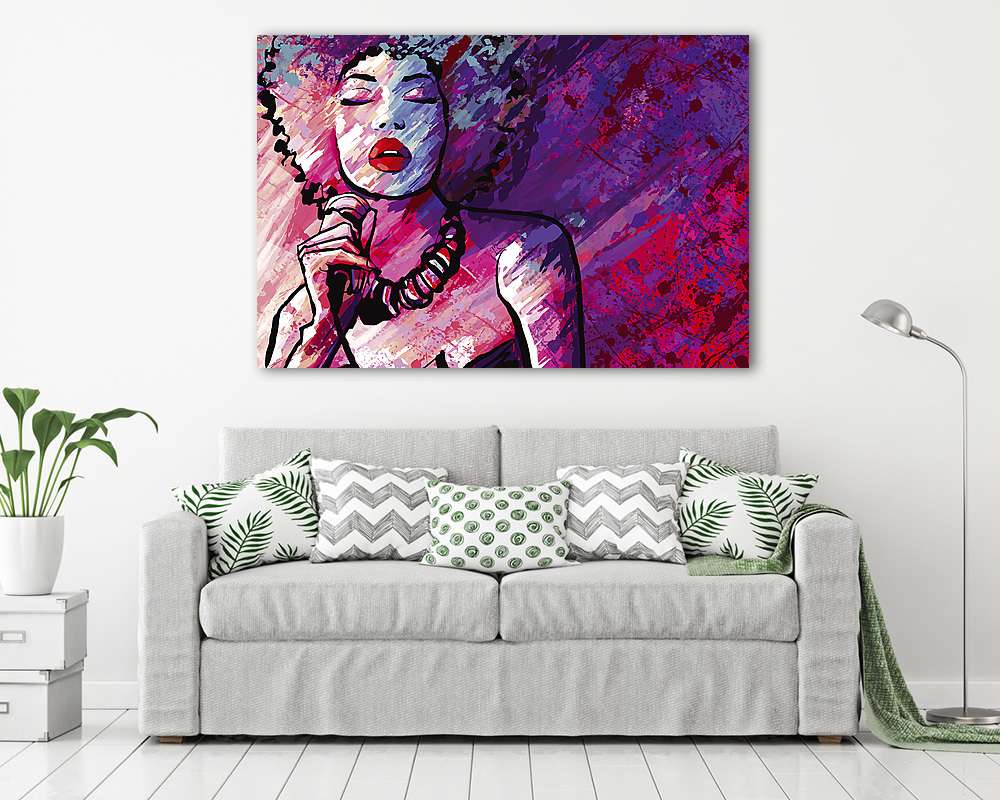 Jazz énekes mikrofonnal grunge háttéren (poszter) - vászonkép, falikép otthonra és irodába