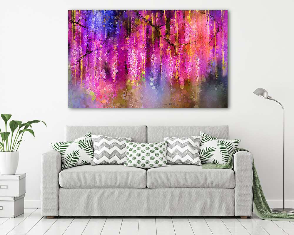 Absztrakt lila, piros és sárga színű virágok. Akvarell painti (fotótapéta) - vászonkép, falikép otthonra és irodába