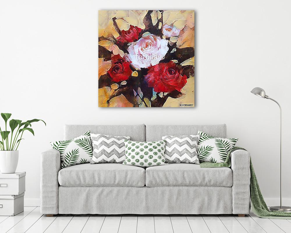 Fehér és vörös rózsa, kézzel készített festés - vászonkép, falikép vásárlás Fehér és vörös rózsa, kézzel készített festés (keretezett kép) - vászonkép, falikép otthonra és irodába