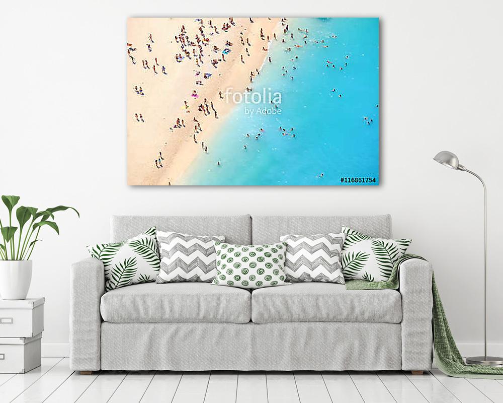 Turisták Zakynthos strandján. (légi felvétel) (vászonkép) - vászonkép, falikép otthonra és irodába